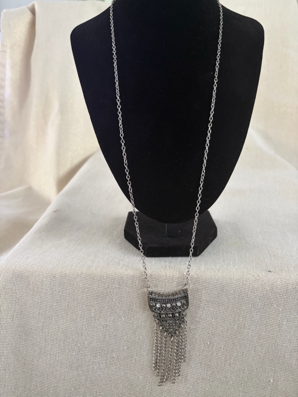 Silver-Tone Fringe Pendant Necklace - Women Jewelry